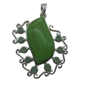 Green Turquoise Gemstone Sterling Silver 925 Pendant 2.5in